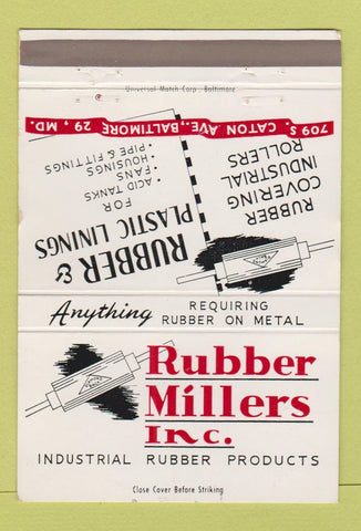 Matchbook Cover - Rubber Millers Plastic Linings Baltimore MD WEAR 40 Strike