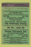 Matchbook Cover United Adjusters Collections Portland OR ADVANCE WEAR 40 Strike