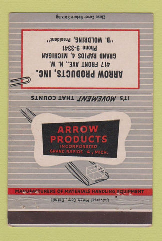 Matchbook Cover - Arrow Products Grand Rapids MI Material Handling 40 Strike