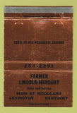 Matchbook Cover - Farmer Lincoln Mercury Lexington KY WEAR 40 Strike