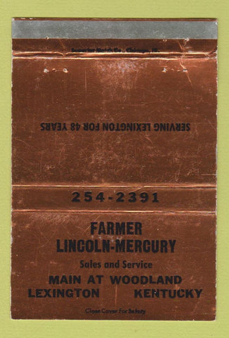Matchbook Cover - Farmer Lincoln Mercury Lexington KY WEAR 40 Strike