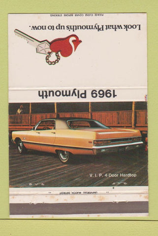 Matchbook Cover - 1969 Plymouth VIP Hardtop Chrysler Dallas TX 40 Strike
