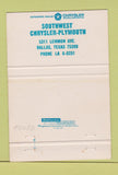 Matchbook Cover - 1969 Plymouth VIP Hardtop Chrysler Dallas TX 40 Strike