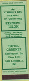 Matchbook Cover - Hotel Gardner Shreveport LA