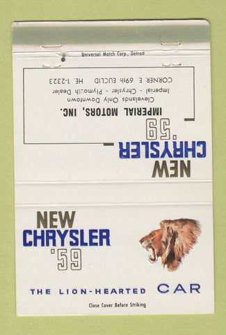 Matchbook Cover - 1959 Chrysler Imperial Motors Cleveland OH WEAR 40 Strike