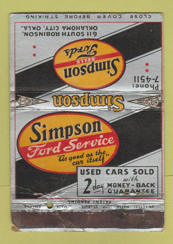 Matchbook Cover - Simpson Ford Oklahoma City OK POOR BACK 40 Strike