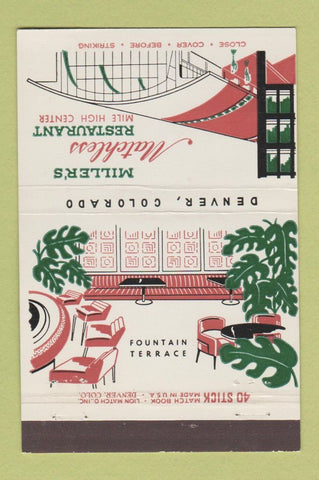 Matchbook Cover - Miller's Restaurant Denver Colorado 40 Stick
