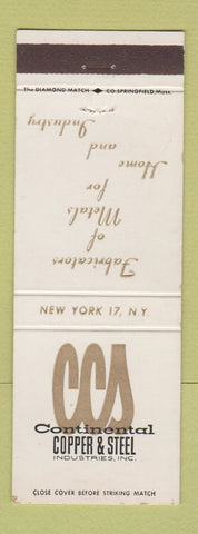 Matchbook Cover - Continental Copper Steel New York City