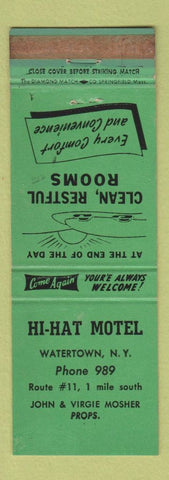 Matchbook Cover - Hi Hat Motel Watertown NY low phone # WEAR