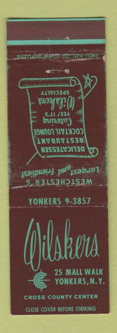 Matchbook Cover - Wilskers Yonkers NY Deli Restaurant