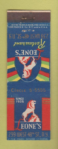 Matchbook Cover - Leone's Restaurant New York City Lion crease