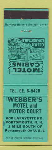 Matchbook Cover - Webber's Motel Portsmouth NH WEAR