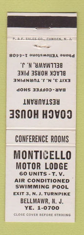 Matchbook Cover - Monticello Motor Lodge Gellmawr NJ Coach House Restaurant