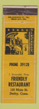 Matchbook Cover - Friendly Restaurant  Derby CT
