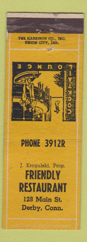 Matchbook Cover - Friendly Restaurant  Derby CT