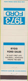 Matchbook Cover - Rygg Ford Sales Kalispell MT 1973