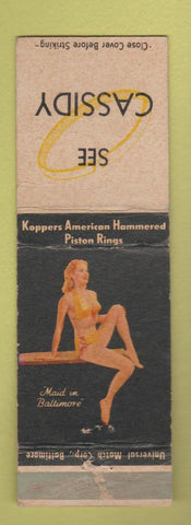 Matchbook Cover - Koppers American Piston Rings pinup WORN