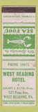 Matchbook Cover - West Reading Hotel West Reading PA lobster WEAR