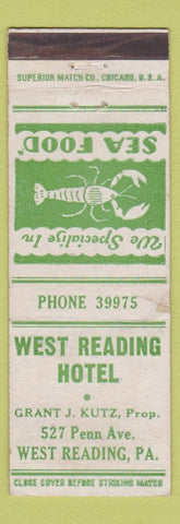 Matchbook Cover - West Reading Hotel West Reading PA lobster WEAR