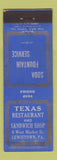 Matchbook Cover - Texas Restaurant Sandwiches Lewistown PA