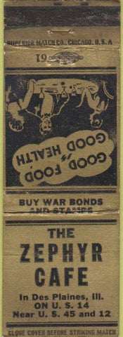 Matchbook Cover - Zephyr Cafe Des Plaines IL