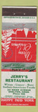 Matchbook Cover - Jerry's Restaurant Shelton CT low phone # WWII Christmas