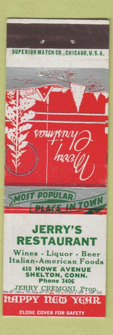Matchbook Cover - Jerry's Restaurant Shelton CT low phone # WWII Christmas