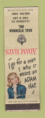 Matchbook Cover - Saul Steinman Clothes Adam Hats girlie Shelton CT WEAR