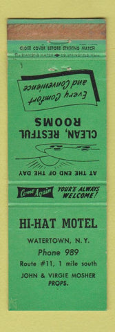 Matchbook Cover - HI Hat Motel Watertown NY low phone # WEAR