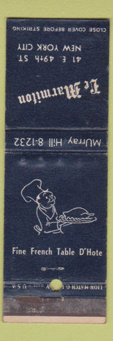 Matchbook Cover - Le Marmiton New York City  French WEAR