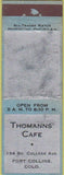 Matchbook Cover - Thomanns' Cafe Fort Collins CO All Trades