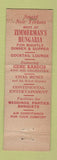 Matchbook Cover - Zimmerman's Hungaria New York City