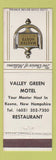 Matchbook Cover - Valley Green Motel Keene NH