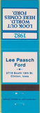 Matchbook Cover - 1982 Ford Lee Paasch Clinton IA