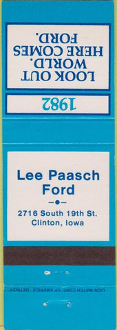 Matchbook Cover - 1982 Ford Lee Paasch Clinton IA