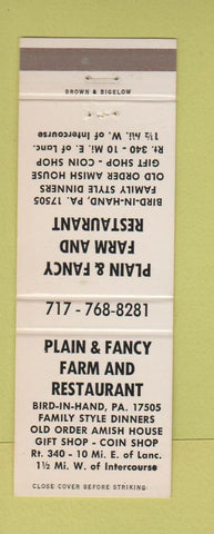 Matchbook Cover - Plain and Fancy Farm Restaurant Intercourse PA