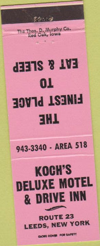 Matchbook Cover - Koch's Deluxe Motel Leeds NY