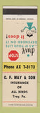 Matchbook Cover - CF May Son Insurance Troy PA