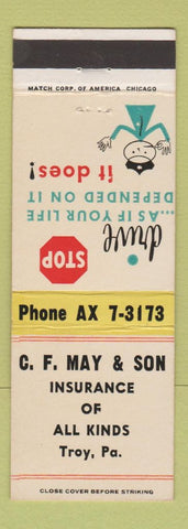 Matchbook Cover - CF May Son Insurance Troy PA