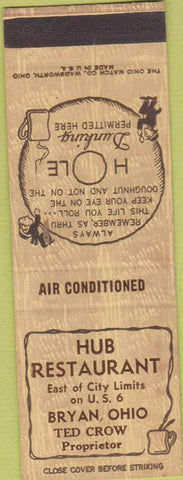 Matchbook Cover - Hub Restaurant Bryan OH SAMPLE