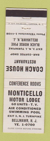 Matchbook Cover - Monticello Motor Lodge Bellmawr NJ Coach House
