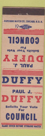 Matchbook Cover - Paul J Duffy for Council Election