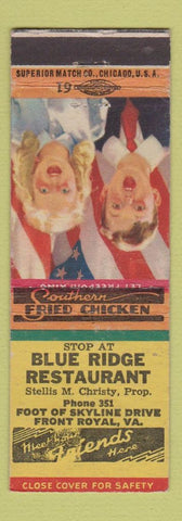 Matchbook Cover - Blue Ridge Restaurant Front Royal VA low phone #