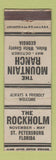 Matchbook Cover - Mountain Ranch Helen GA Rockholm St Petersburg FL WEAR