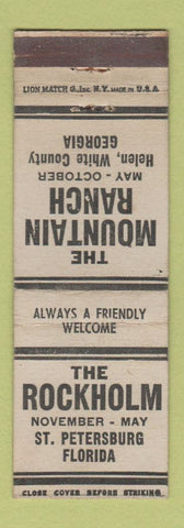 Matchbook Cover - Mountain Ranch Helen GA Rockholm St Petersburg FL WEAR