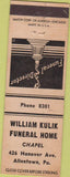 Matchbook Cover - William Kulik Funeral Home Allentown PA