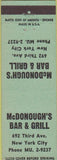 Matchbook Cover - McDonough's Bar Grill New York City