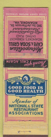Matchbook Cover - Metropolitan Cafe Soda Grill Roanoke VA WEAR
