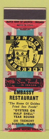 Matchbook Cover - Embassy Restaurant Boston MA