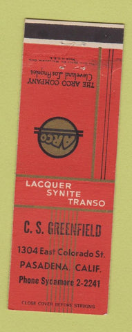 Matchbook Cover - Arco Lacquer Transo Synite CS Greenfield Pasadena CA